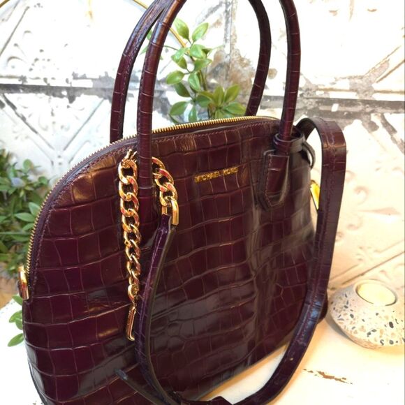 Michael Kors Mercer Crocodile-Embossed Leather Dome Satchel w/Gold Accents - Picture 3 of 14